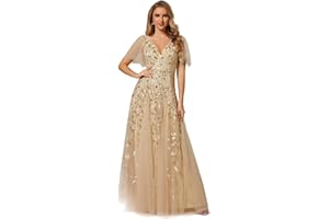 Ever-Pretty Women's Sequin Sparkly V-Neck Short Sleeve Maxi Evening Dress 00734