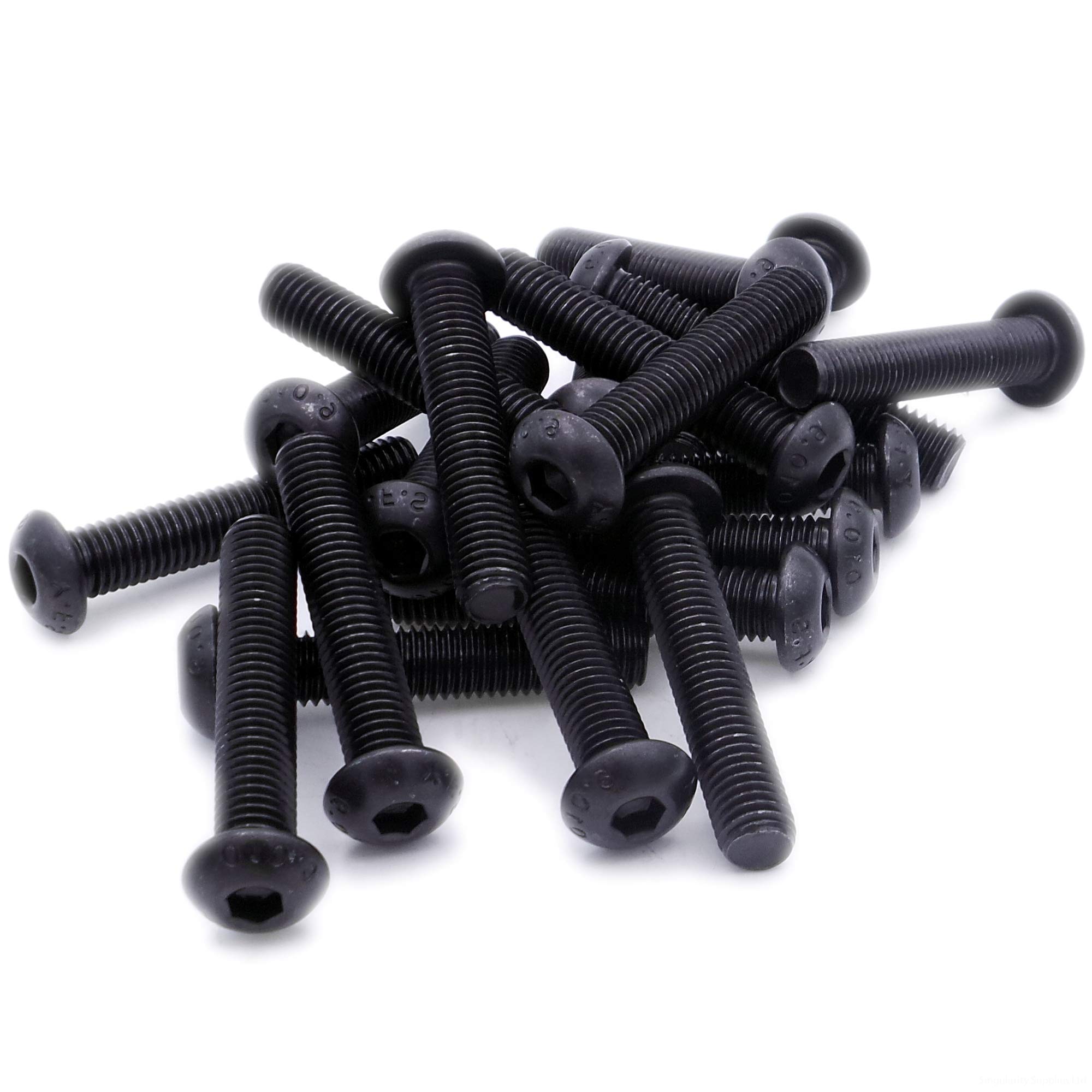 M3 (3mm x 8mm) Hex Socket Button Machine Screw (Bolt) - Black Steel (Pack of 20)