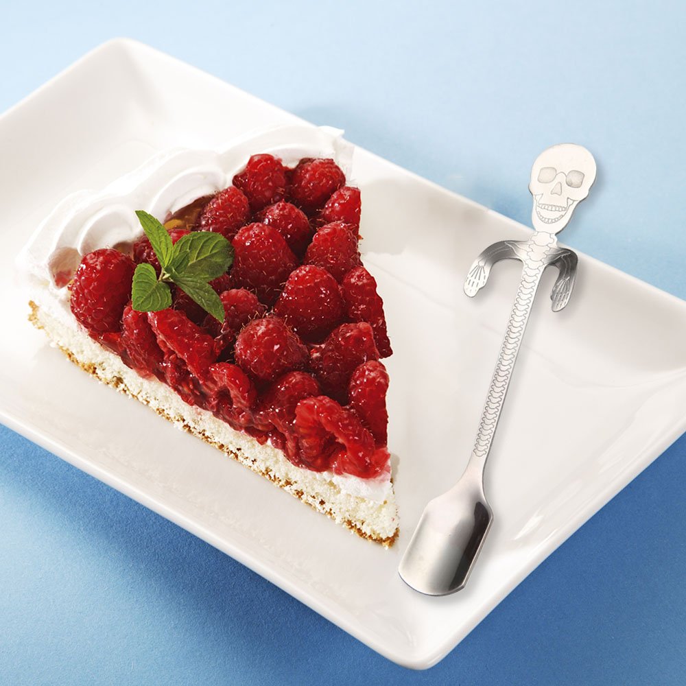 RYVORBE Skull Spoons Mini Coffee Spoon Set Stainless Steel Hanging Demitasse Spoons Novelty Small Spoons (5 Inches, Set of 4)