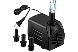 TYJ Small Fountain Pumps Submersible Outdoor, 480GPH Durable 25W Outdoor Water Pump with 6.5ft Power Cord, 3 Nozzles for Aquarium, Pond, Fish Tank, Water Pump Hydroponics, Backyard Fountain