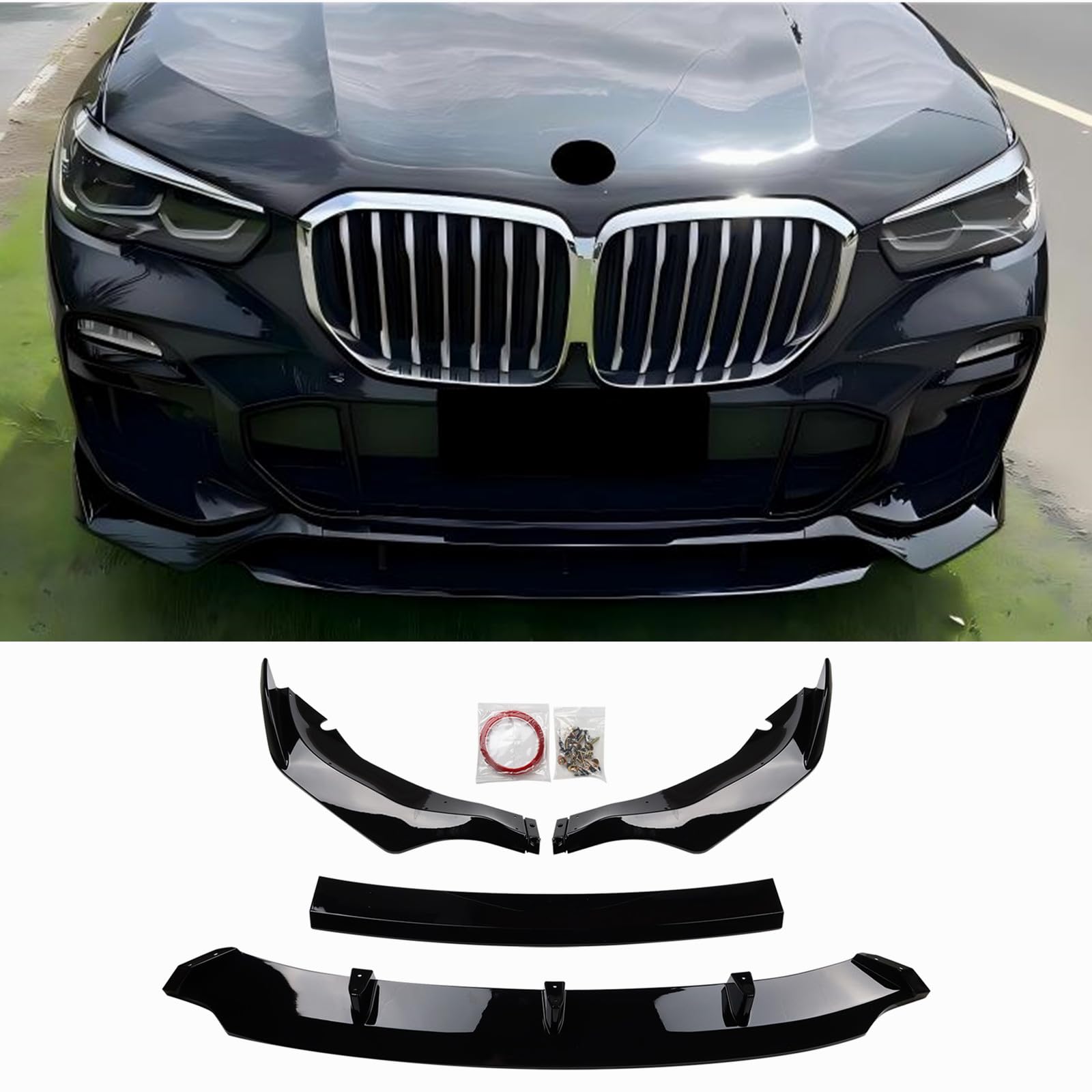 Photo 1 of ***MISSING HARDWARE*** ZZDSNJ Glossy Black 4PS Front Lip Compatible with 2019-2024 BMW G05 X5 M Sport Spoiler Chin Front Bumper Lower Lip Splitter Spoiler