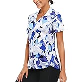Vldnery Womens Golf Polo Shirts Quarter Zip Up Short Sleeve Printed Clothes Moisture Wicking Tennis Active Workout Tops
