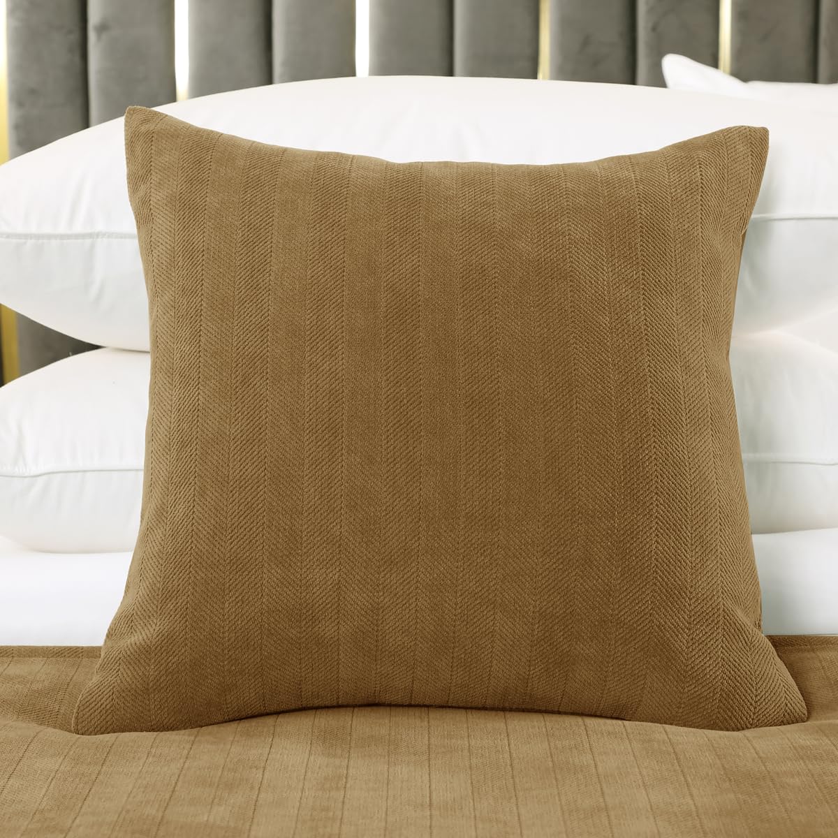 AMBERIS 2 Pillowcases (45×45cm)(without Insert) Brown, Modern Style 2 Pillowcases (without Insert) for Home Hotel Decorations
