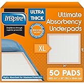 Inspire XL Super Absorbent Bed Pads for Chronic Incontinence 30 x 36 Ultra Thick 100 Grams | Bed Pads Disposable Adult Elderly Care | Chucks Disposable Underpads for Incontinence (50 Count)