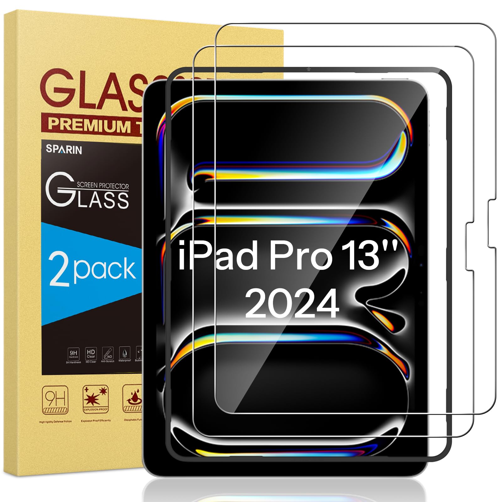 Photo 1 of SPARIN Screen Protector for iPad Pro 13 inch M4 7th Generation(2024 Released), 2 Pack Tempered Glass Film with Alignment Frame?Apple Pencil Pro Compatible and Case Friendly