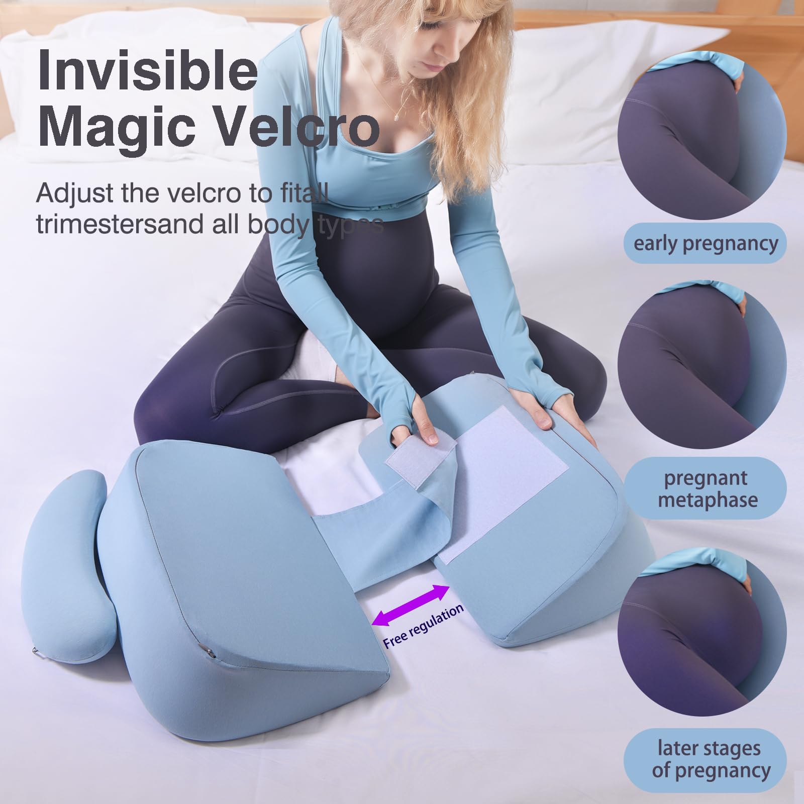 Memory Foam Pregnancy Wedge Pillows for Sleeping, Upgraded Maternity Pillow for Side Sleeper, Pregnancy Body Pillow for Pregnant Women Support for Back, Belly, HIPS, Detachable Pillow Cover (Blue)