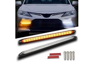 Qasim DRL LED Strip Car Daytime Running Light 14in White Automobile Decorative Warning Lights Yellow Streamer Flow Turn Signal Light Strip Bar 12V (2Pcs, 34.5cm)