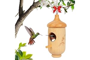 RAKOVAR Hummingbird House, Wooden Hummingbird Houses for Outside Hanging, Nest Swinging, Wooden Bird Houses with Cotton, Bow, String, Gardening Gifts Decoration (1 Pack)