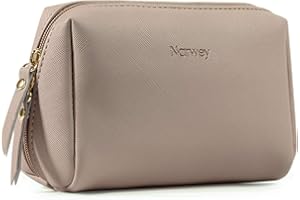 Narwey Small Vegan Leather Makeup Bag for Purse Travel Makeup Pouch Mini Cosmetic Bag for Women (Small, Brown)