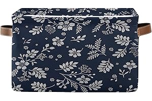CZXW Storage Basket Wildflowers Navy Blue Foldable Clothes Baskets Bin Waterproof Lining Storage Bin for Laundry 2 Pack