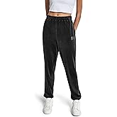DKNY Womens High Rise Relaxed Cuff Rhinestone Logo Novelty Velour Sweatpant