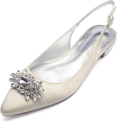 Marhermoso Womens Ballerinas Pointed Toe Slingback Rhinestones
