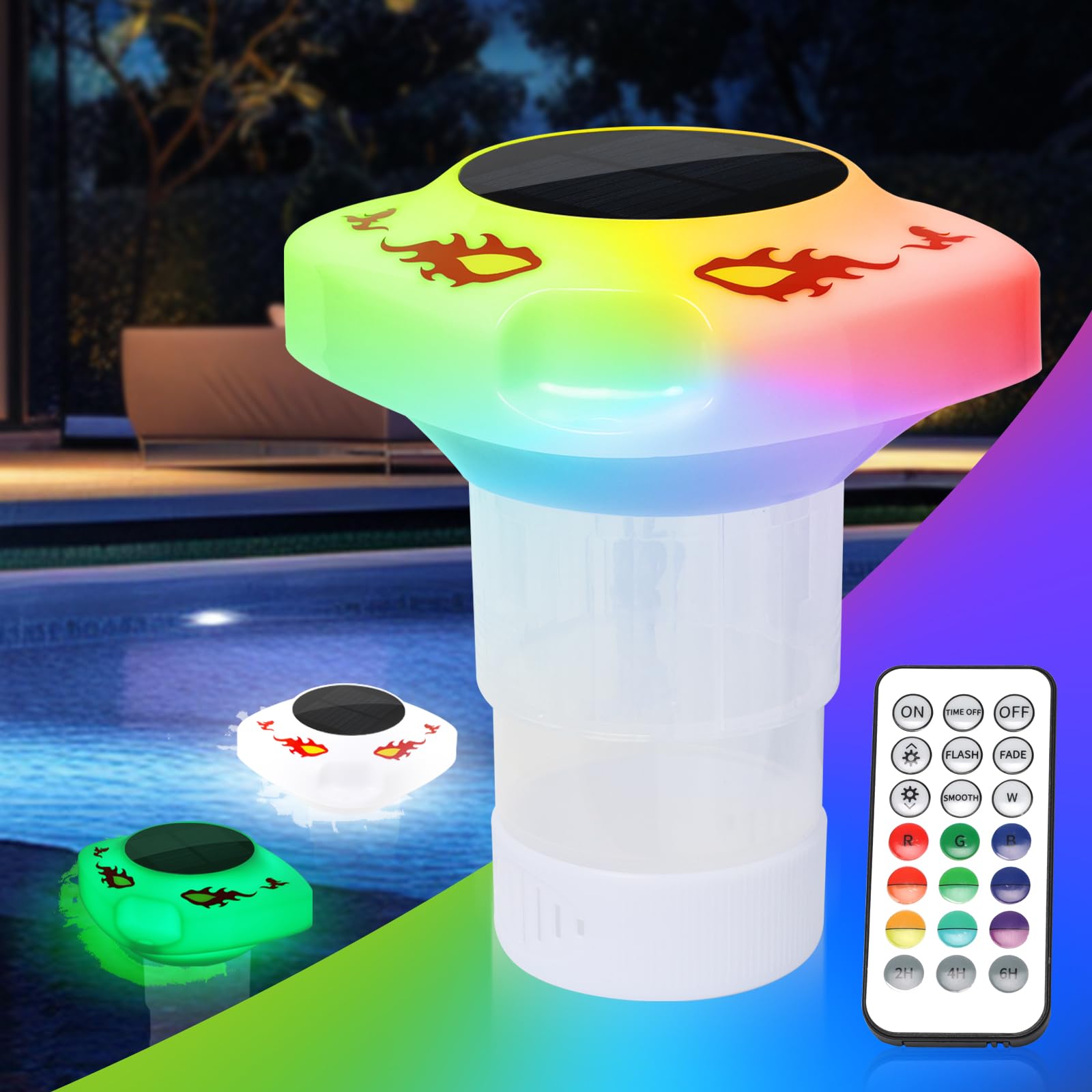 Photo 1 of Doli Yearning Pool Chlorine Floater with Colorful Solar Lights Floating Pool Chlorine Dispenser for 4x3” Chlorine Tablets Easy Opening Chlorine Tablet Holder Floater