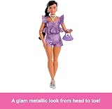 Barbie Deluxe Style Doll #8 Metallic Purple Outfit with Sparkly Shorts view 4