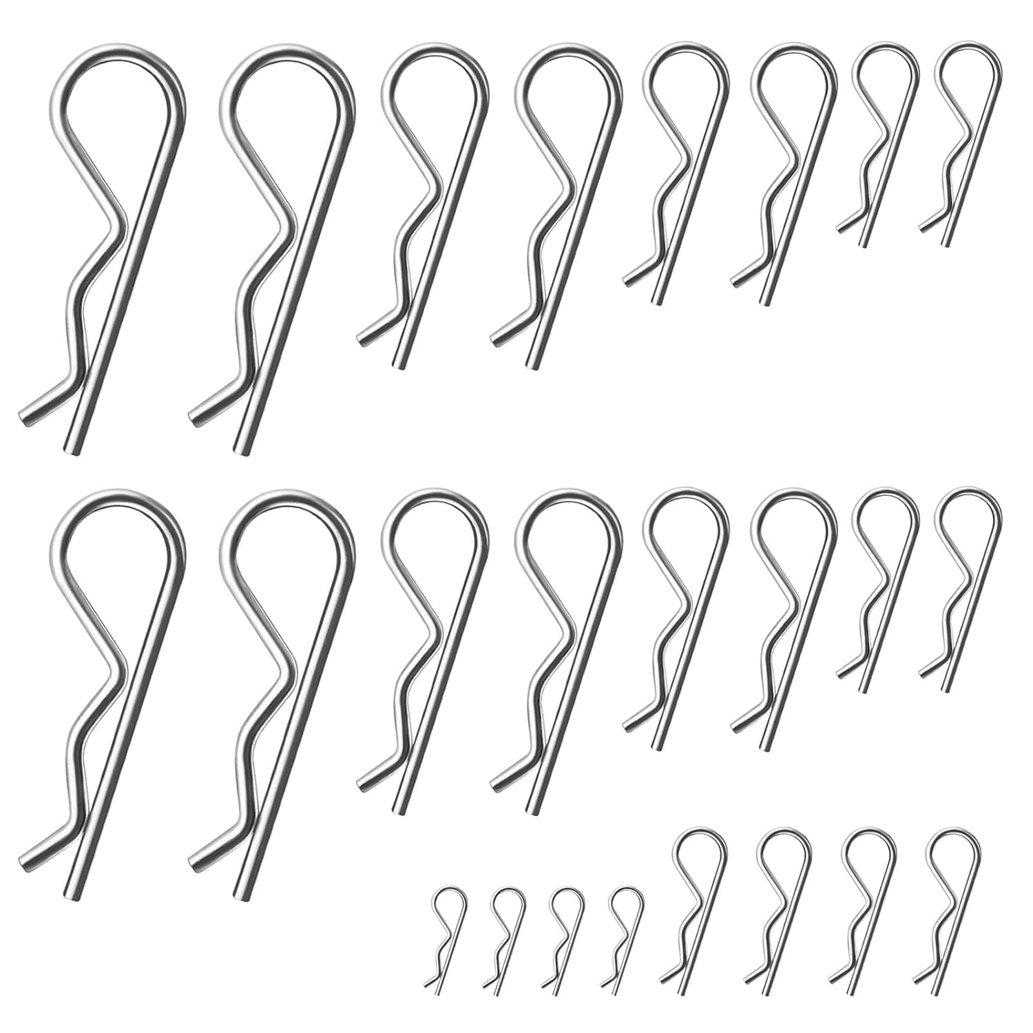 Cotter Pins Assortment Kit,R Clips Split Stainless Steel 24 PCS Cotter Pin Retaining Spring Hitch for Use on Lock Systems,Heavy Duty Zinc Plated Fastening Set