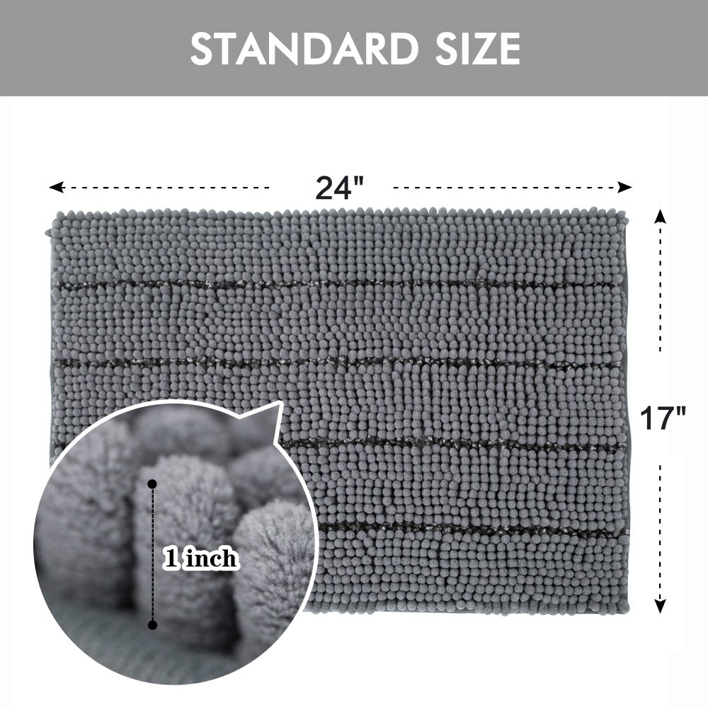 Cloud Mountain Non-Slip Microfiber Bath Rugs Chenille Floor Mat Ultra Soft Washable Bathroom Fast Water Absorbent Bedroom Area Rugs Gray