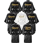 EPLAZA 7 Pcs Bride Bridesmaid Robes for Wedding Bridal Party Women Short Silky Satin Robe Kimono with Gold Glitters