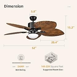 YITAHOME 52" Tropical Ceiling Fan with Light