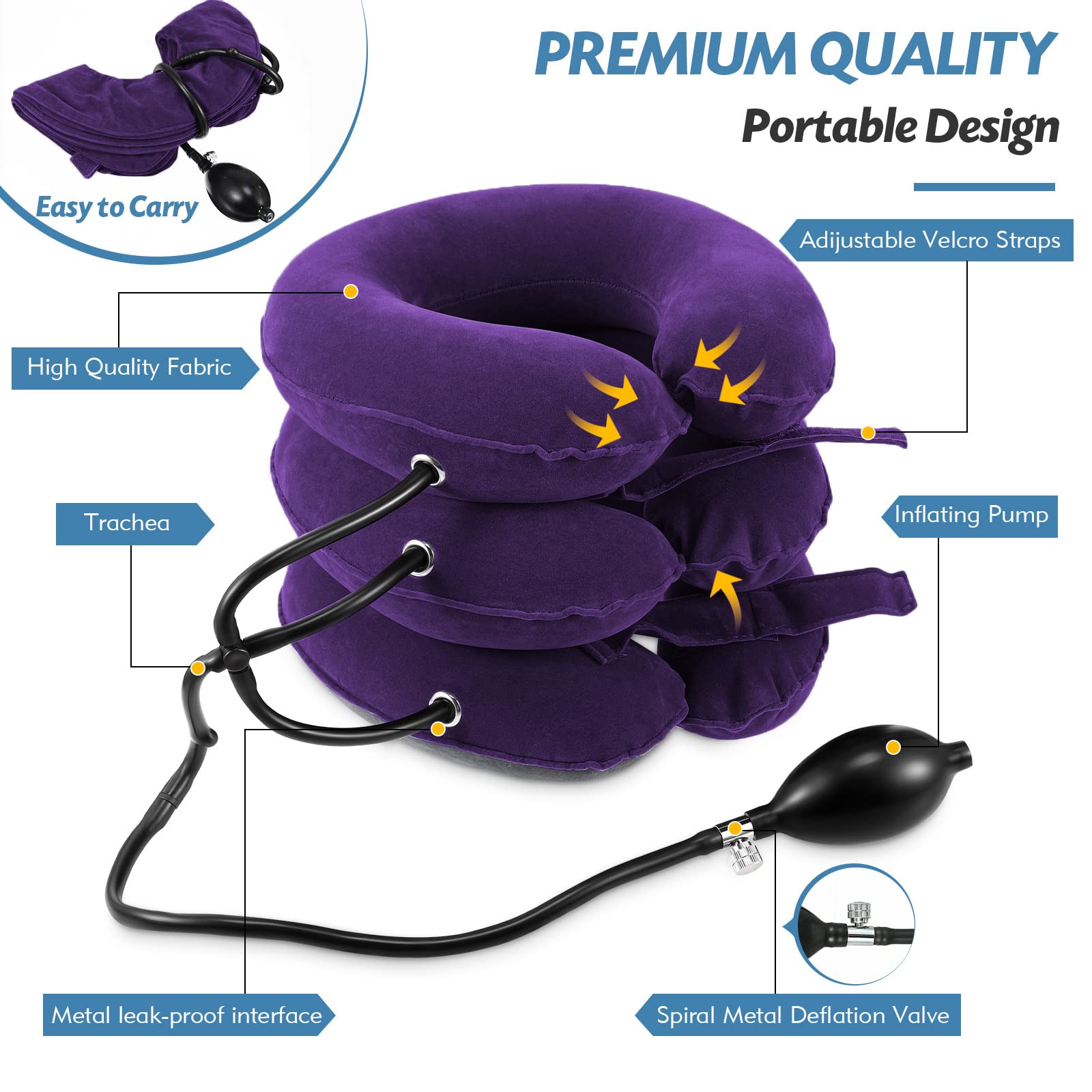 Jaximy Neck Stretcher, Cervical Traction Device, Neck Traction Device, Neck Pain Relief, Adjustable Inflatable Neck Brace & Neck Stretcher Cervical Traction, Neck Decompression Home Use (Purple)