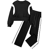 Shallmu Girls Clothes Long Sleeve Stripe Pullover Sweatshirts Top Wide Leg Sweatpants Fall Winter 2 Piece Outfits Sets