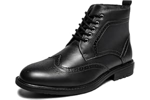 ARCBROTHERS Mens Fashion Dress Boots - Black Genuine Leather Classic Brogue Style Oxford Ankle Boots