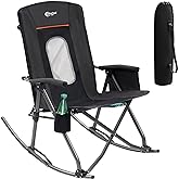 PORTAL Oversized Folding Rocking Camping Chair Portable Outdoor Rocker with High Back Hard Armrests Carry Bag, Supports 400 lbs