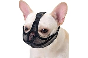 Herrypiggy Short Snout Dog Muzzle, Adjustable Soft French Bulldog Muzzle with Non-Cover Eyehole for Biting, Chewing, Barking(S,Black)