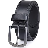 DENGFENGZHE Men's Full Grain Leather Belt for Everyday Casual Jeans, 1.5" Handmade Men Leather Belts with Gift Box
