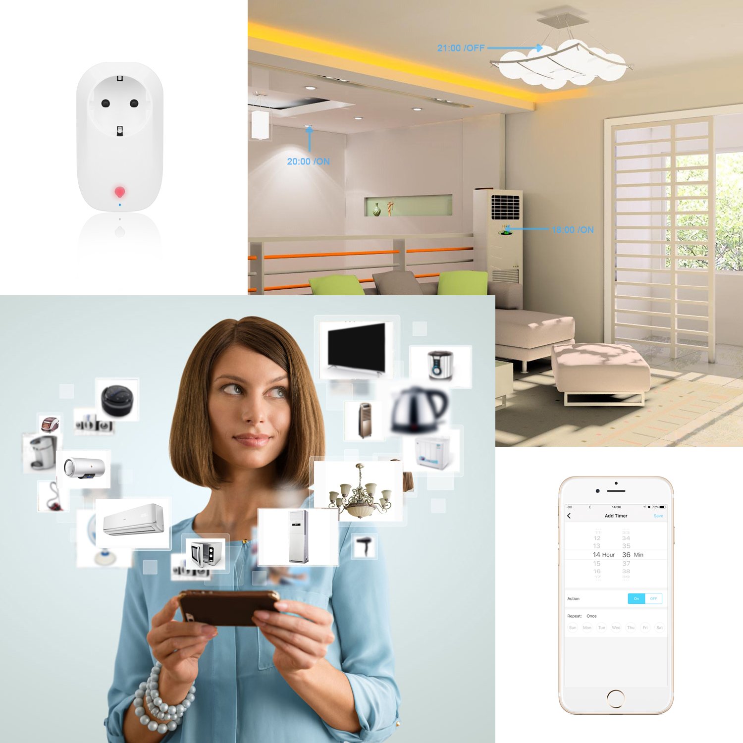 WiFi Smart Steckdose, Togather 3500W WLAN Smart Plug Steckdose funktioniert mit Amazon Alexa,Fernbedienung mit App Steuerung für IOS und Android