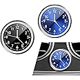 Slykew 2 PCS Mini Luminous Car Clock, 1.5In Metal Round Vehicle Decorative Clock for Dashboard, Universal Waterproof Automotive Watch Clock Accessories for Home Boat Truck SUV Car (Black & Blue)