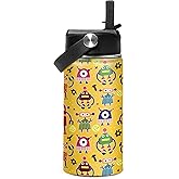 Kids Water Bottle with Straw Robot Insulated Water Bottles 12oz Stainless Steel Travel School Tumbler Double Wall Vacuum Cup for Boys Kid