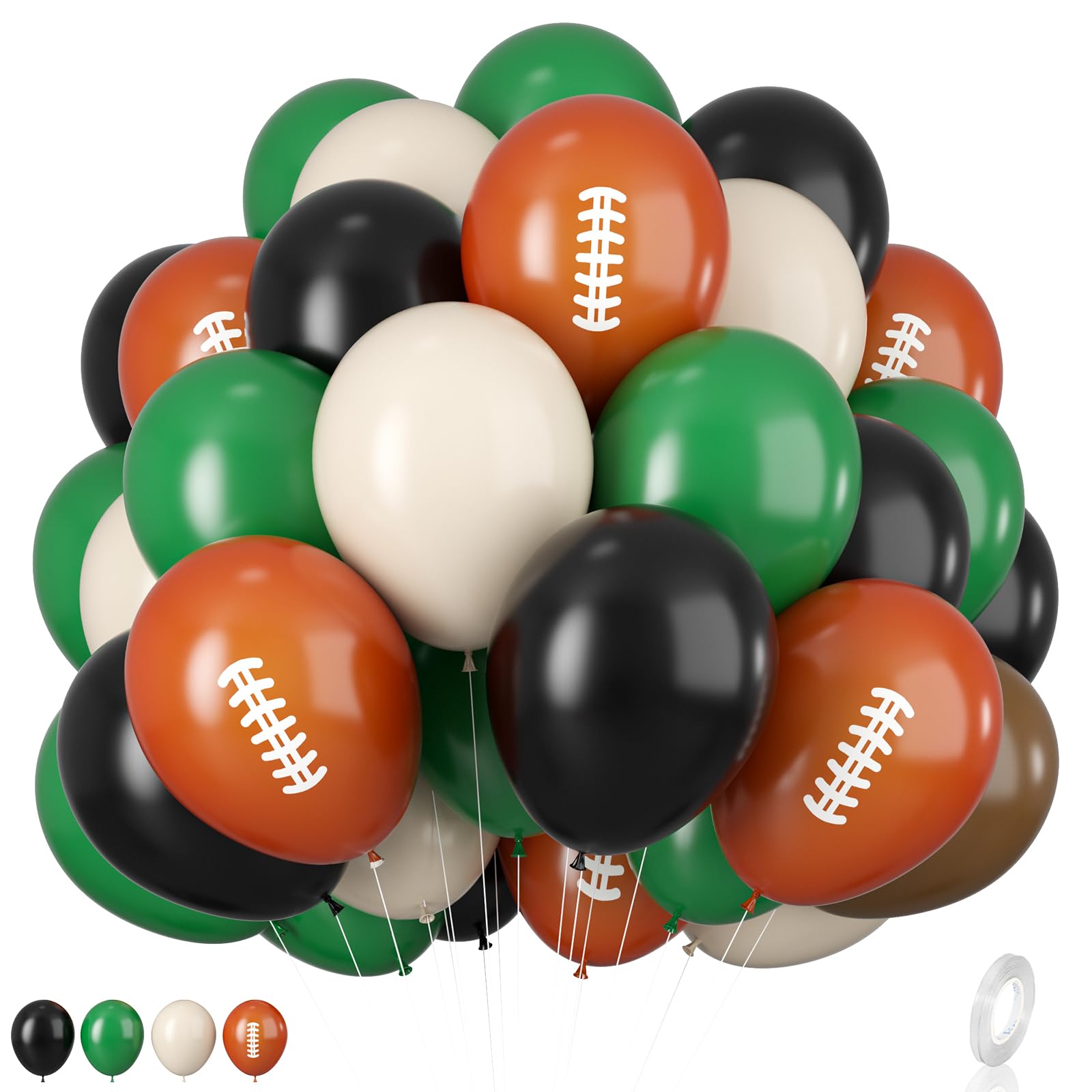 Photo 1 of 12 Inch Football Printed Party Balloons - Dark Green, Black, Beige - Boys Sports Birthday Party Decorations