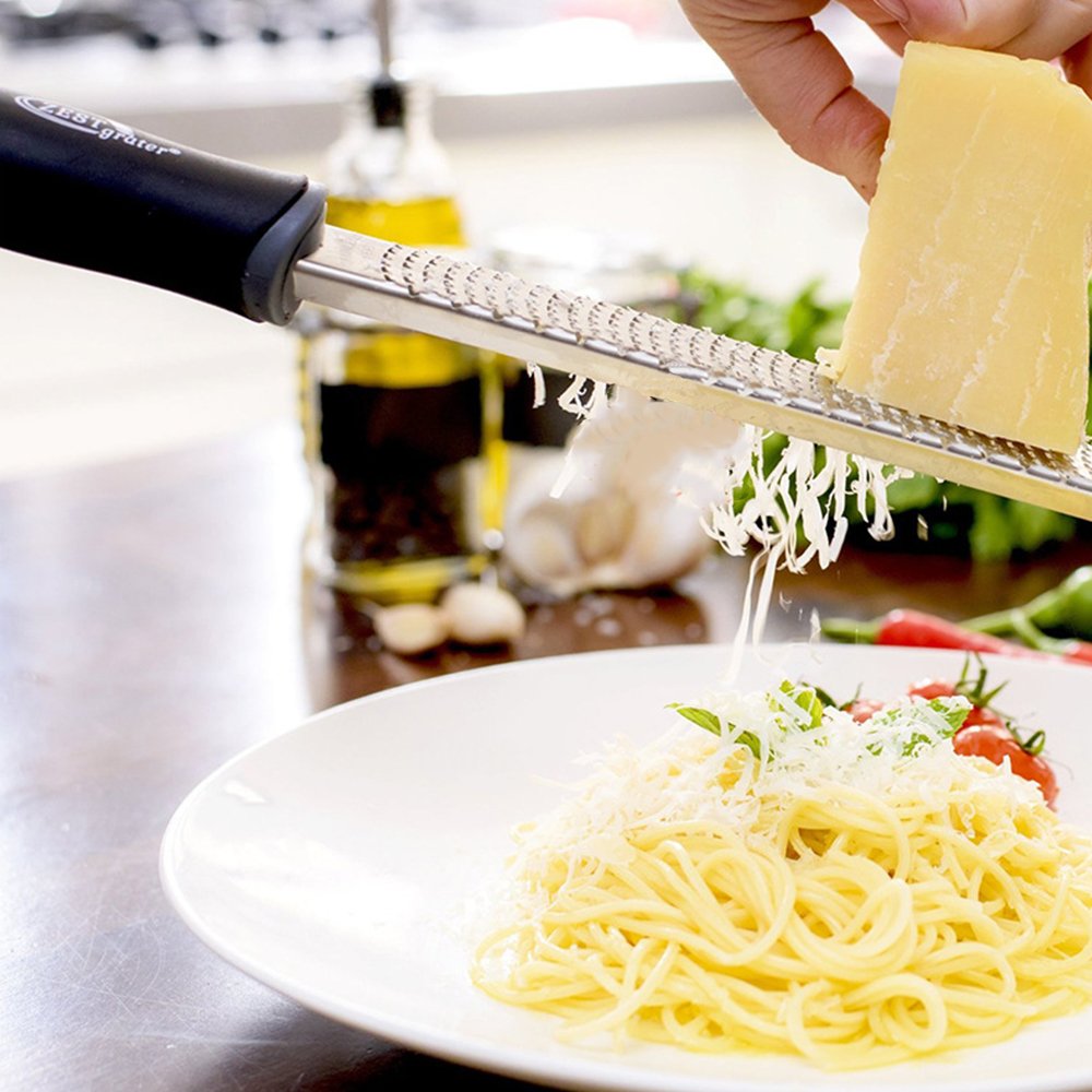 WISHPOOL Stainless Steel Grater Zester for Cheese Lemon Ginger & Potato with Plastic Cover(Black)