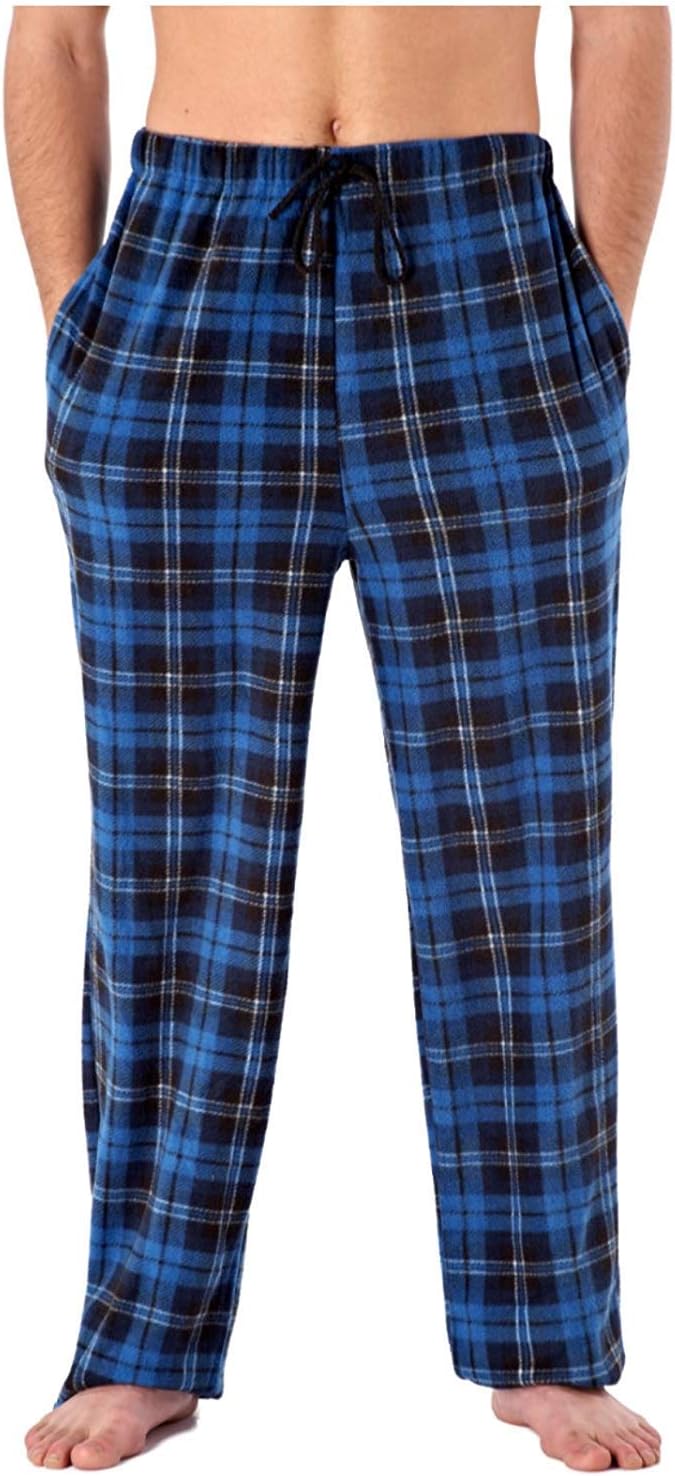 Harvey JamesChecked Trousers Pyjamas NIghtwear Lounge Fleece Pants (BLUE CHECK, XXL)