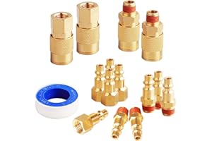 FYPower 15 Pieces 1/4" NPT Air Coupler and Plug Kit, Quick Connect Air Fittings, Industrial Solid Brass Quick Connect Set