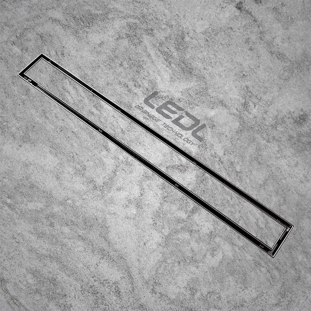 LEDL DRAINAGE TECHNOLOGY 24-Inch Linear Shower Drain with 2-in-1 Flat and Tile Insert Cover Stainless Steel 316 L Rectangle Shower Floor Drain 600 mm x 70 mm with 50 mm Center Outlet (Silver)