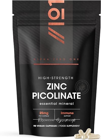 Alpha01 Zinc Picolinate 25mg 90 Capsules 3 Months Vegan Pouch 250% NRV