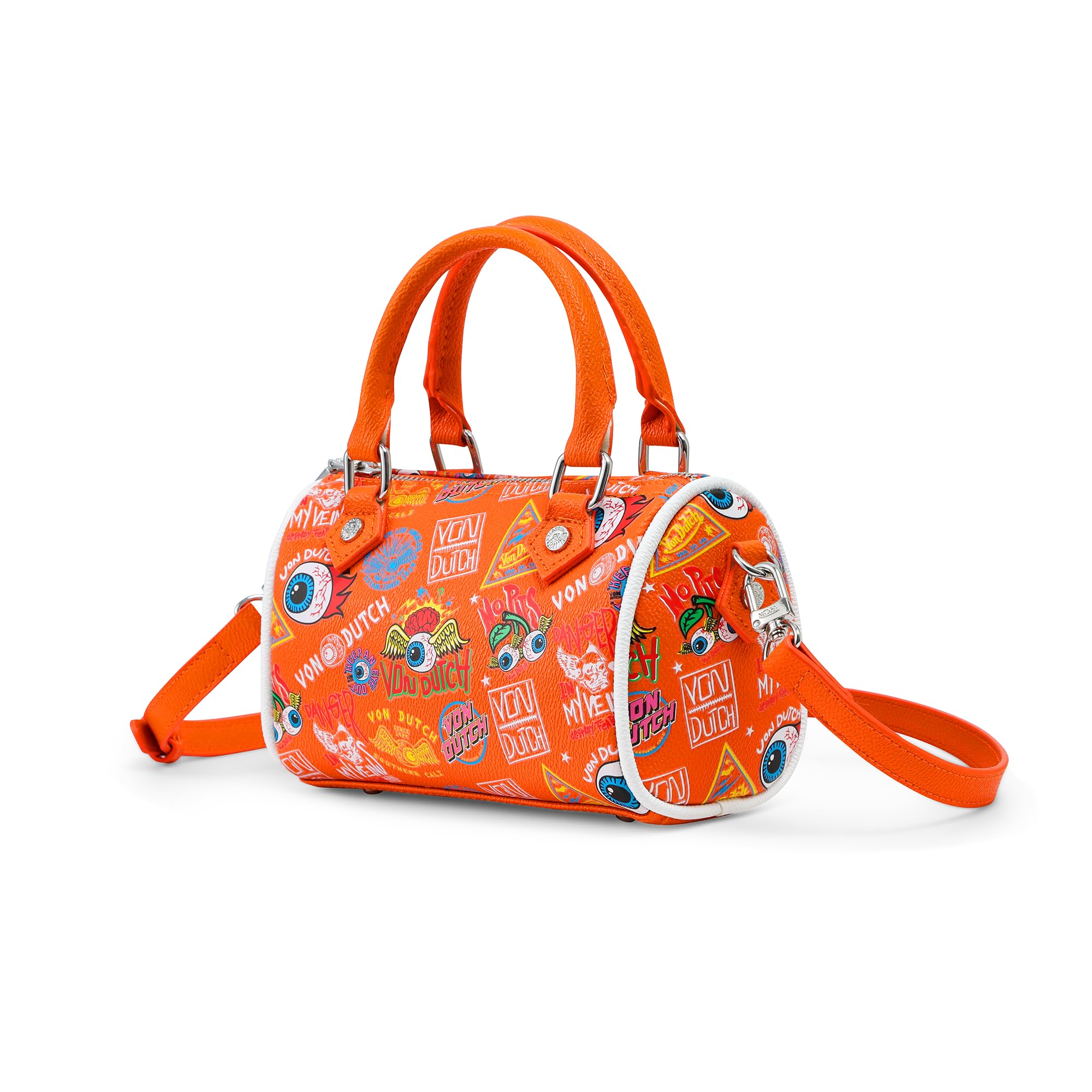 Von Dutch Jax Hanna Bag | 6.5” Vegan Leather Mini Crossbody with Logo Hardware, Top Handles & Interior Pouch, Jax Orange