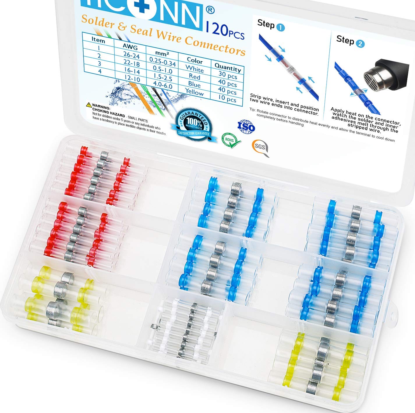 TICONN 150 PCS Solder Seal Wire Connectors, Heat Shrink Butt Connectors, Waterproof and Insulated Electrical Wire Terminals, Butt Splice (150PCS): Automotive