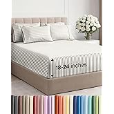 Extra Deep Cal King Sheet Set - 6 Piece Breathable and Cooling Sheets - Hotel Luxury Bedding for Women, Men, Kids & Teens - Easy Secure Fit - Soft & Wrinkle Free - Extra Deep Pockets - Beige Stripes