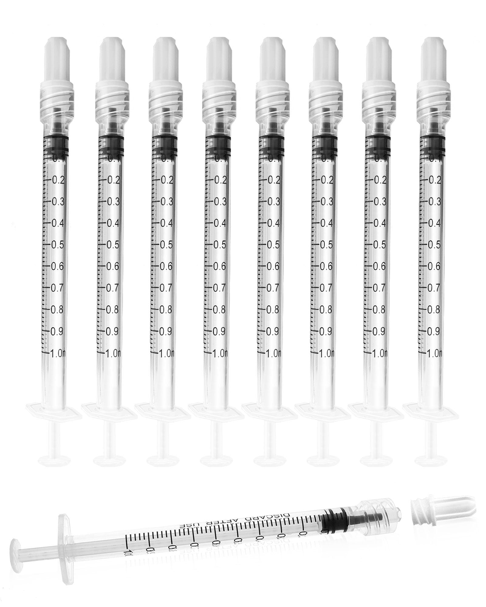 Photo 1 of 1ml Luer Lock Syringe without Needle - 1cc Plastic Syringes, Sterile, Individually Sealed, Pack of 20