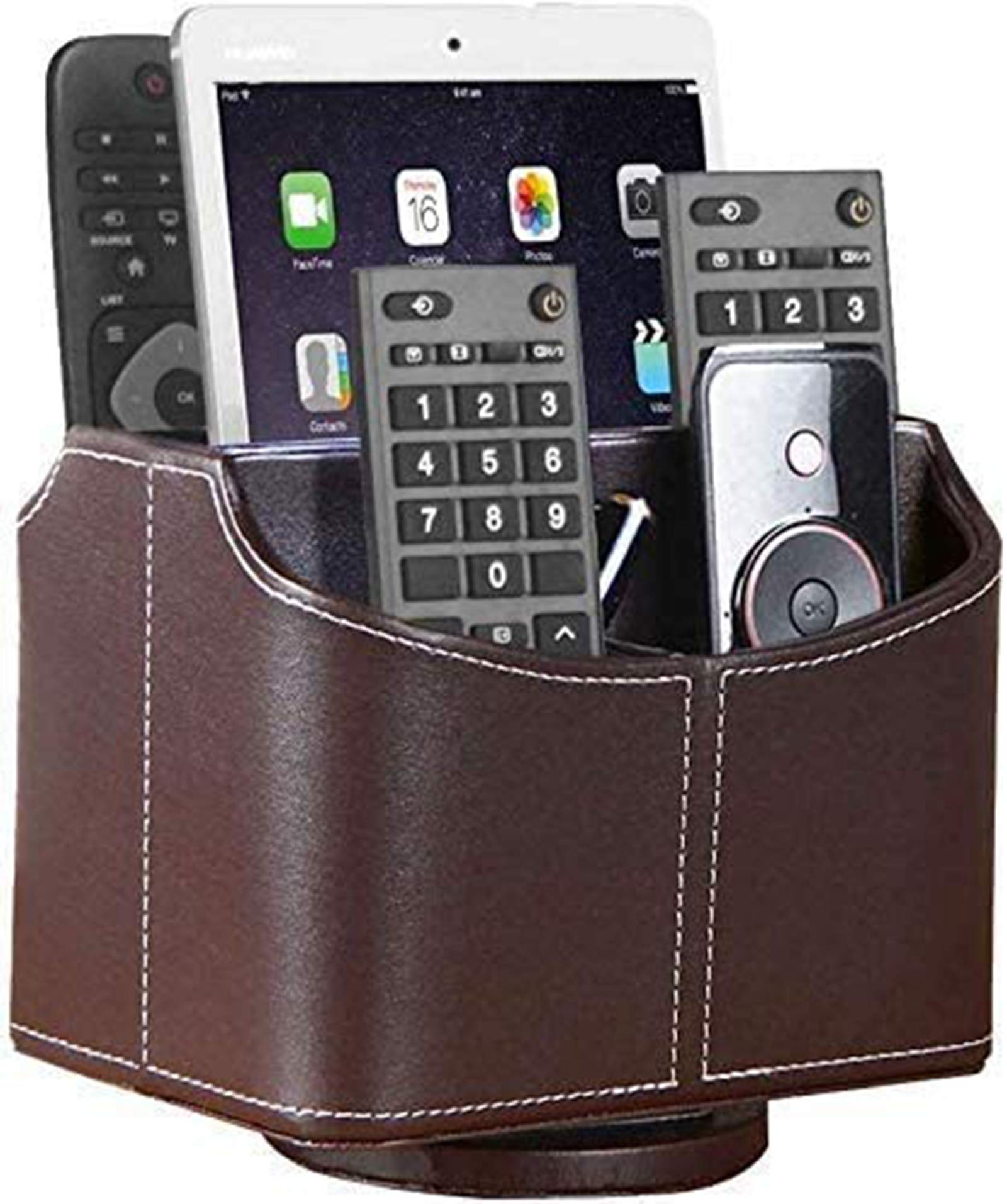 Esyhomi Remote Control Holder Organizer Storage Box Case PU Leather Coffee Table 360 Degree Rotatable, TV Remote Controller Storage Box for Spinning TV Guide/Mail/Media Desktop Organizer Caddy Holder