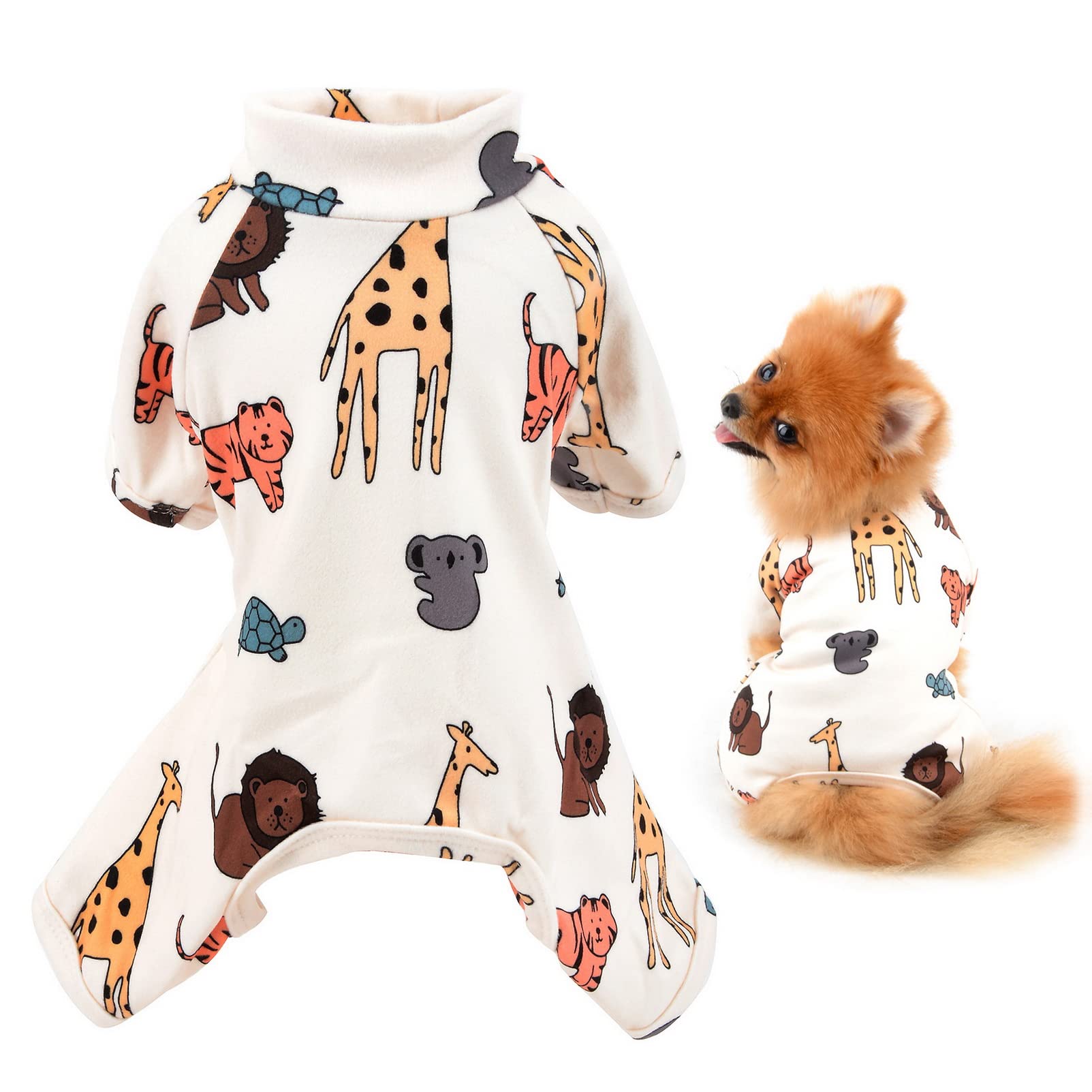SMALLLEE_LUCKY_STORE Pet Clothes Cute Cartoon Puppy Cotton Pajamas Pjs for Extra Small Dogs Cats Pyjamas Indoor Jumpsuit Sleepwear Outfits for Yorkie Chihuahua