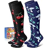 Lalapapa Cotton Compression Socks for Women Men - 2 Pairs 20-30mmHg Circulation Grid Arch Support Socks, Breathable