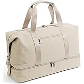 Oeihuivt Weekender Bags for Women - 21 Inch Large Travel Duffel Bag 2-Piece Set with Shoe Compartment, Heavy-Duty Canvas Leather Carry On Overnight Tote