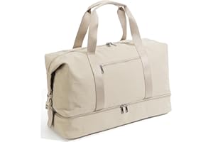Oeihuivt Weekender Bags for Women - 21 Inch Large Travel Duffel Bag Set with Shoe Compartment, Heavy-Duty nylon Carry On Overnight Tote Beige