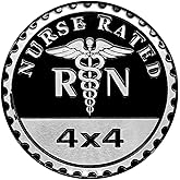 RN Nurse Badge Rated Car Emblem, 4 x 4 Metal Automotive Badge 3D Metal Car Badges Emblems Round Emblem Decals Car Badge Decals Stickers Compatible with Jeep Wrangler Vehicles Trucks SUV
