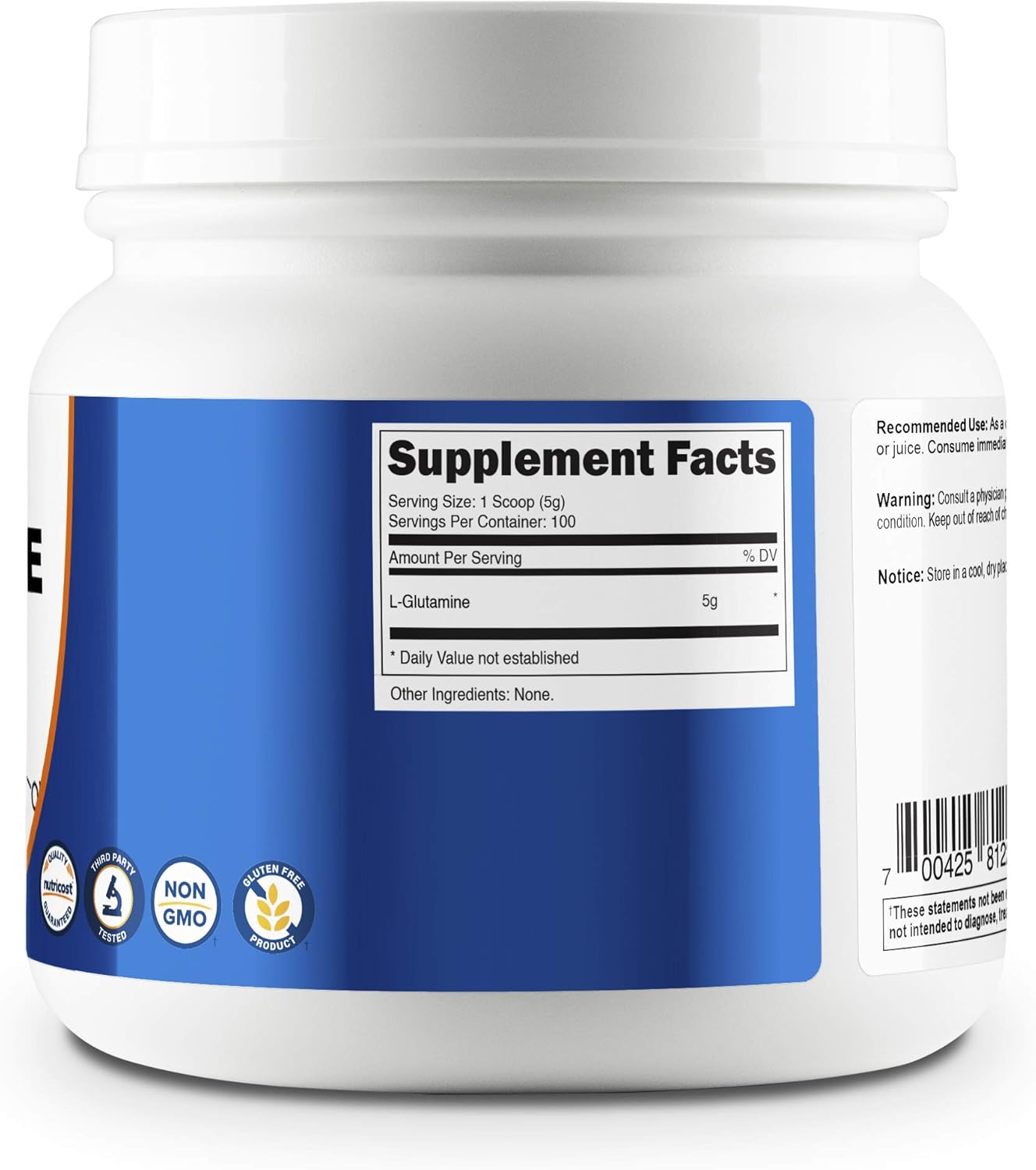 Nutricost LGlutamine Powder (500 Grams) Unflavored Gluten Free & Non