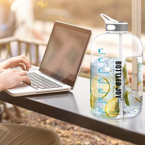 JIMACRO Water Bottle, Gallon Water Bottle with Straw and Handle