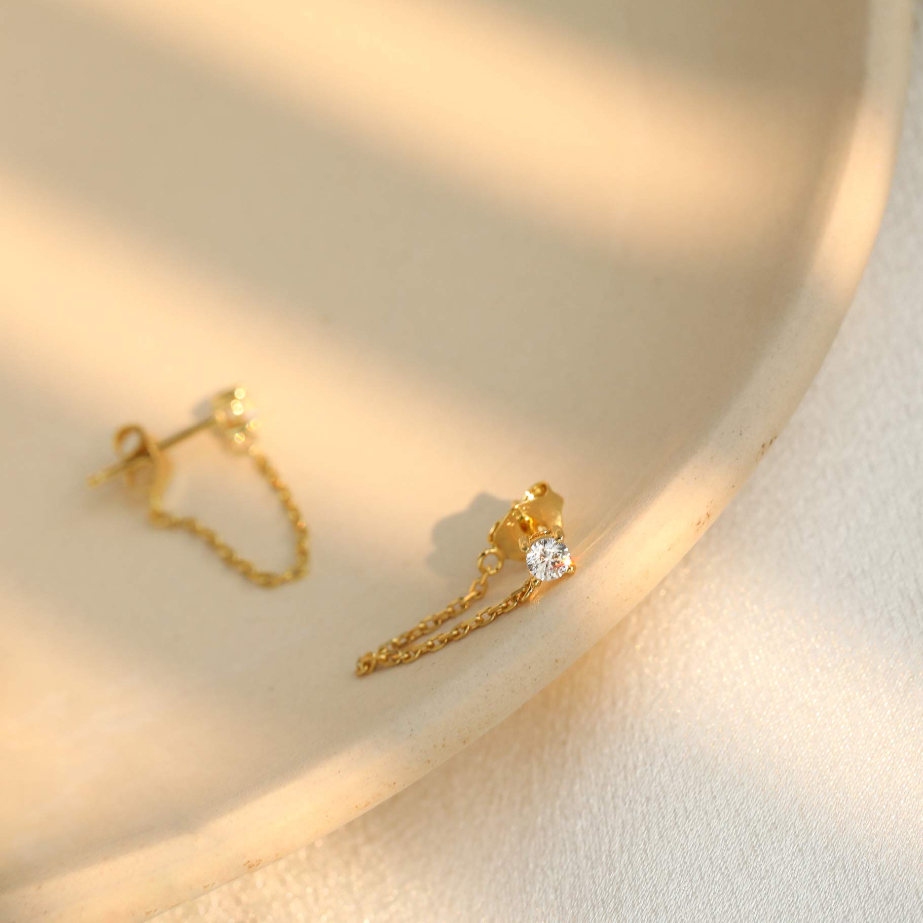 S.Leaf 925 Sterling Silver 18Karat Gold Plated Chain Earrings for Women Hypoallergenic Cubic Zirconia Pearl Butterfly Stud with Chain Earrings Birthday Gifts for Women